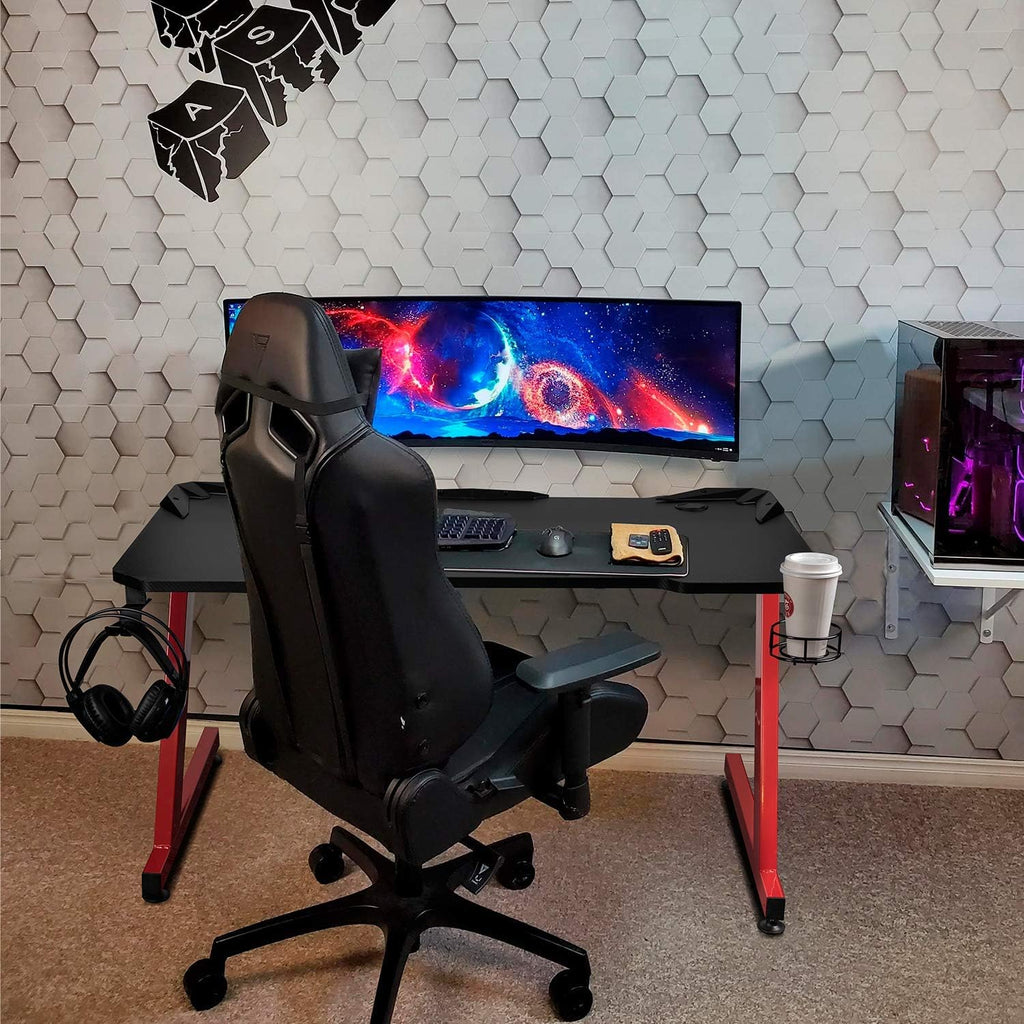 44 Inch Red Gaming Desk with Cup Holder & Headphone Hook C223