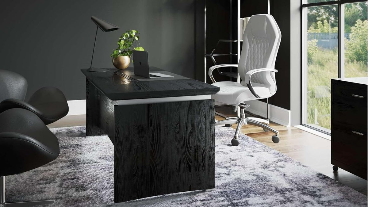 Black Oak Wood Desk with Leather Writing Pad F599098