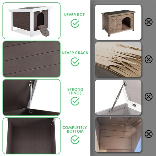 Weatherproof Insulated Small Animal House with Openable Roof, Elevated Feet, Brown O266