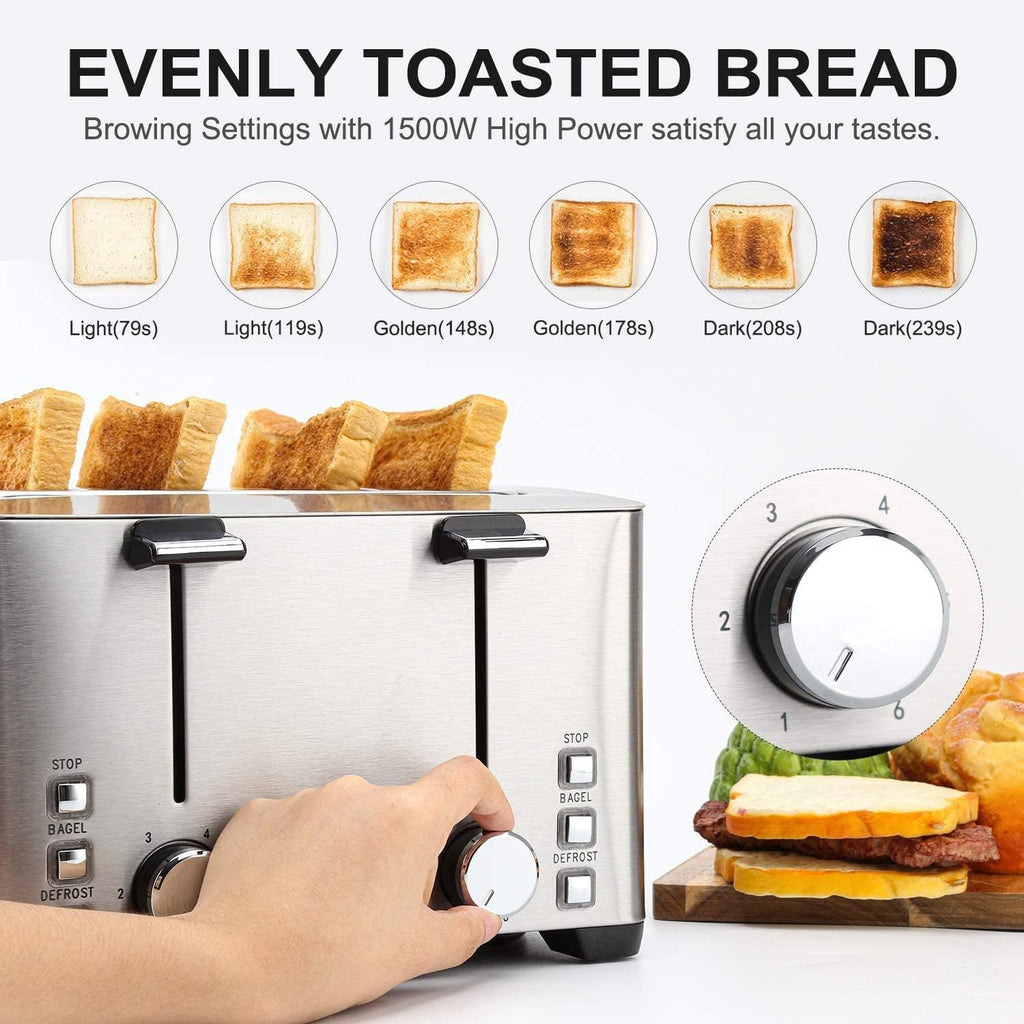 4 Slice Wide Slot Stainless Steel Toaster O183