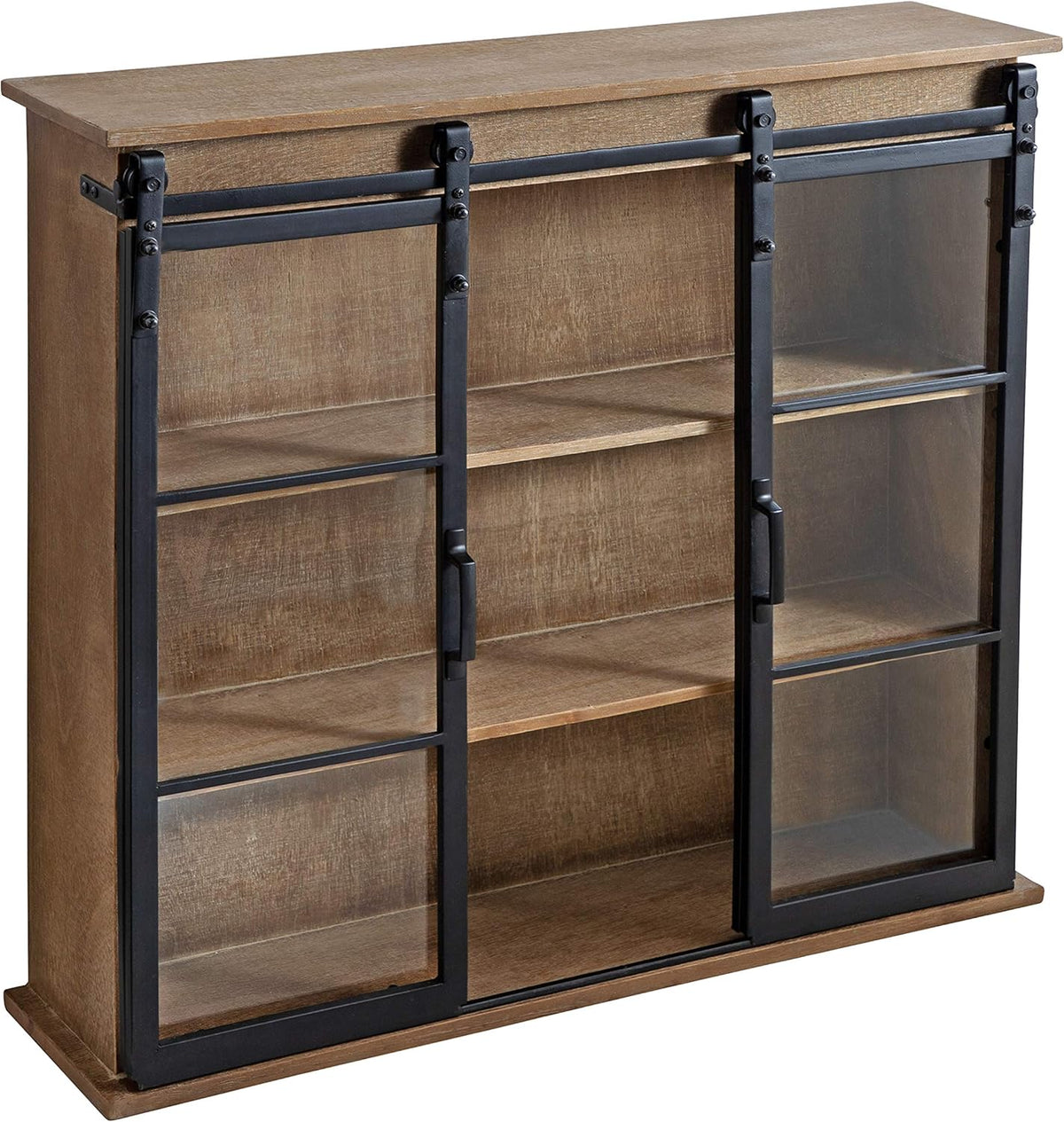 Rustic Brown Wooden Wall Cabinet with Two Sliding Glass Doors Q104