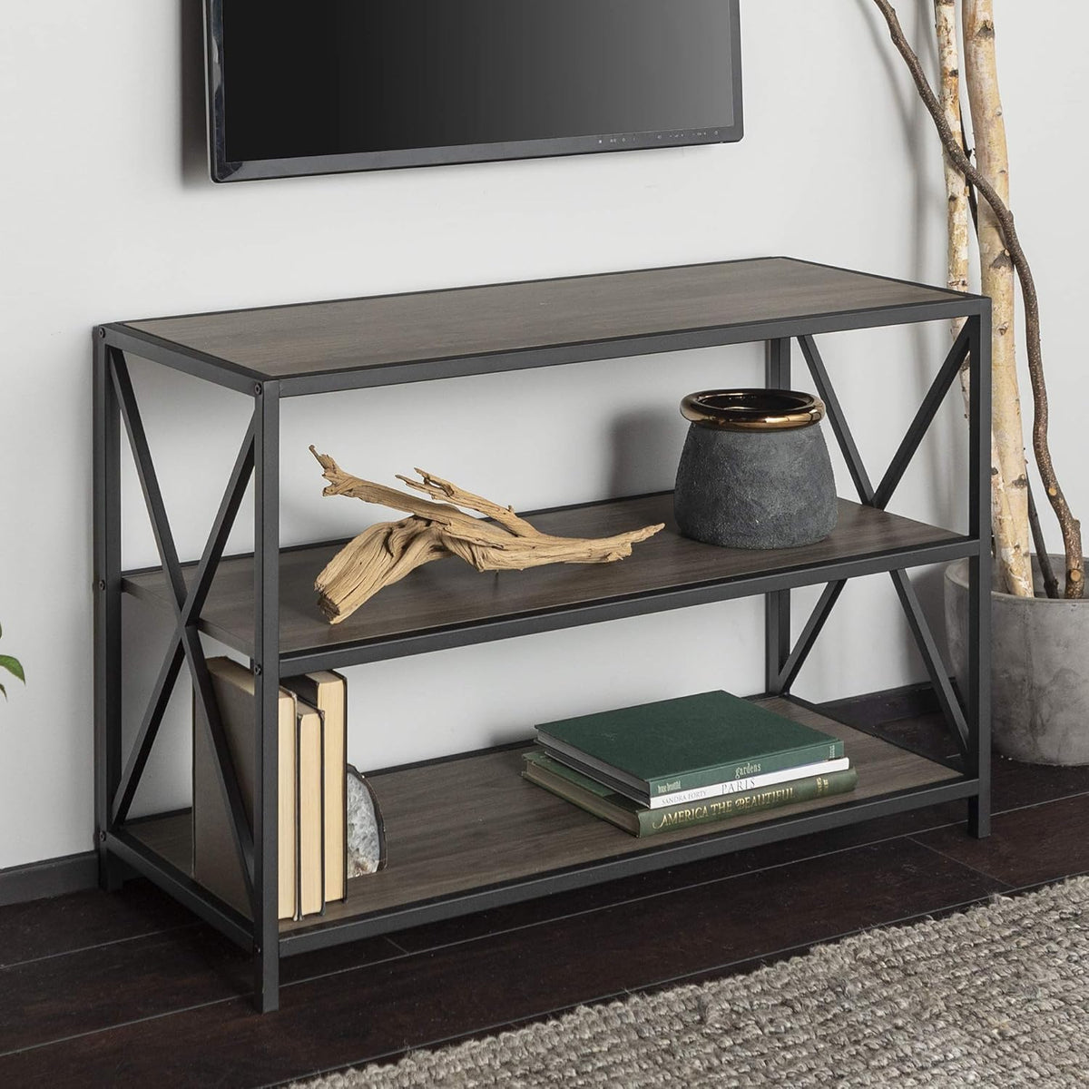 60 Inch Industrial Wood Metal Bookcase C513194