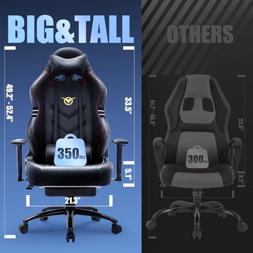 Big and Tall Gaming Chair with Footrest Ergonomic High Back Reclining Y550