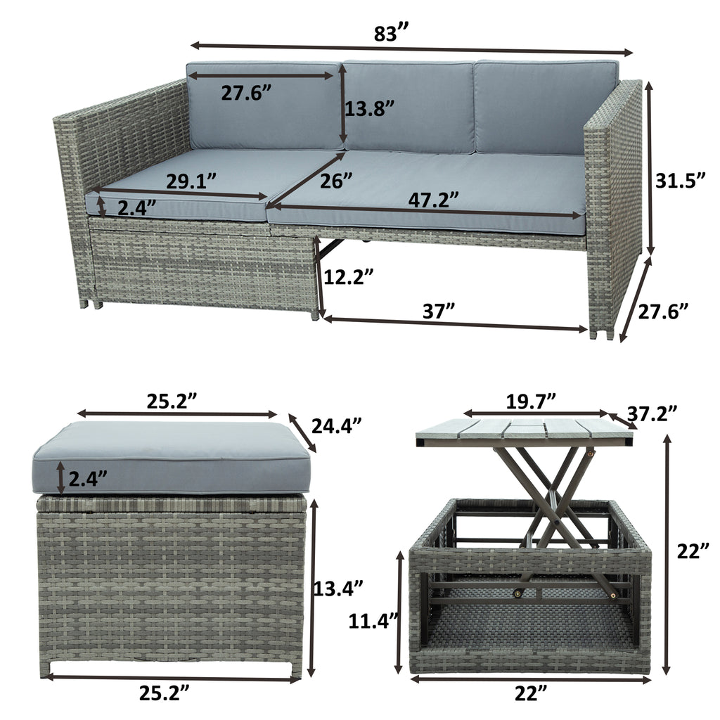 Grey 4 Piece PE Wicker Rattan Outdoor Sofa Set B347