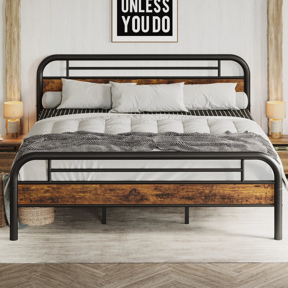 King Platform Bed Frame with Headboard Q75171