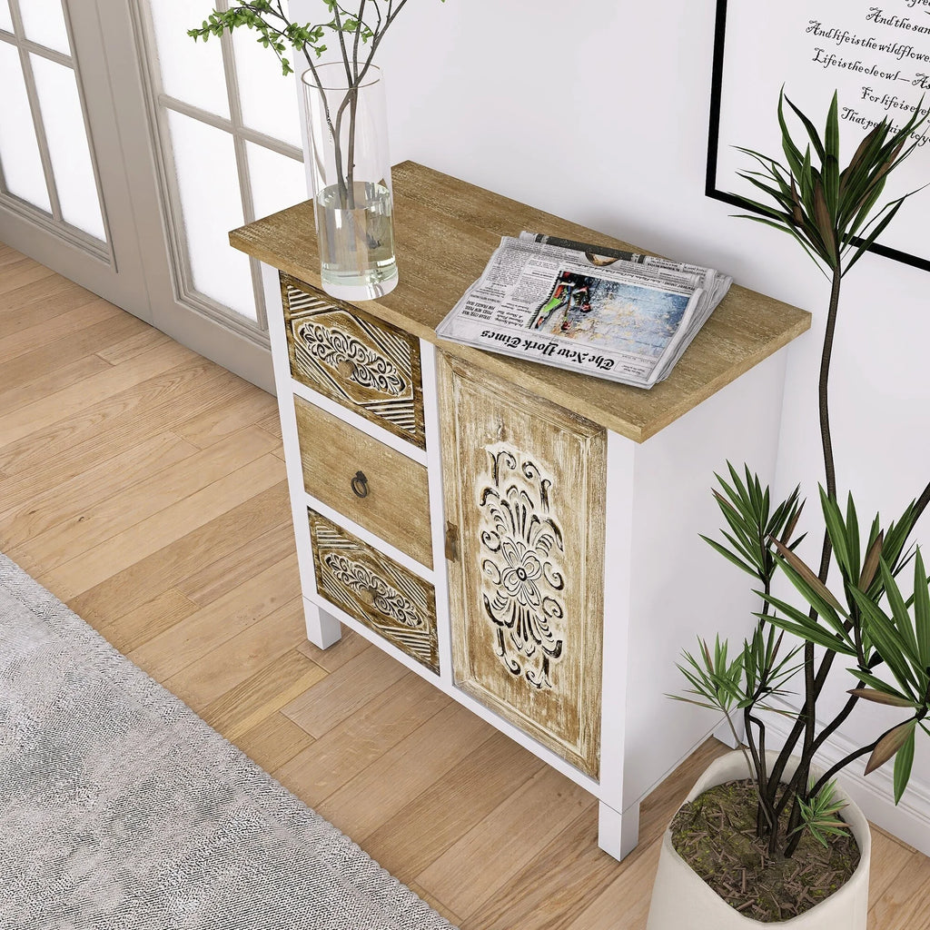 White Washed Wood 1-Door Accent Cabinet Y997