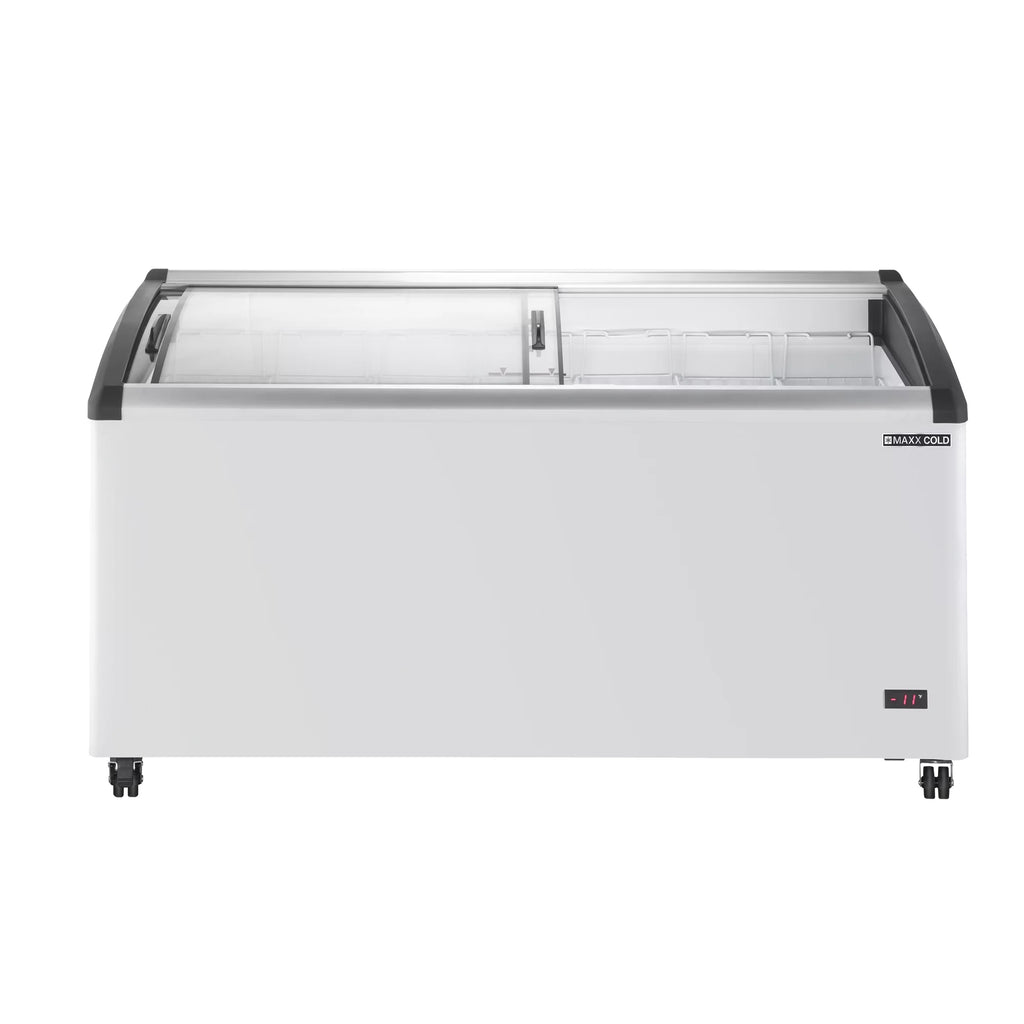 White Curved Glass Top Chest Freezer with 7 Wire Baskets U324939