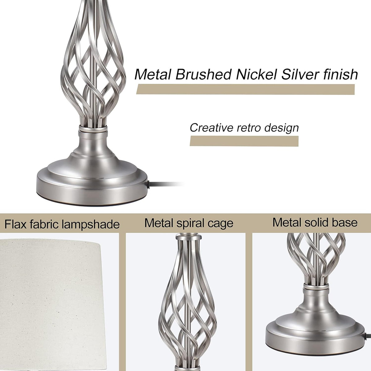 Brushed Nickel Silver Table Lamps Set of 2 F62325