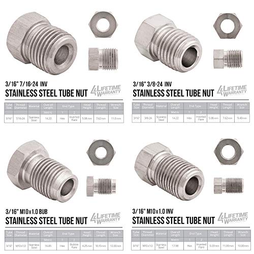 25 ft 3/16 316L Stainless Steel Brake Line Tubing Coil and Fitting Kit M11254