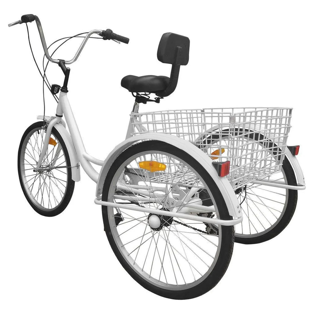 White 24" 3-Wheel Adult Tricycle Bike with Basket J773