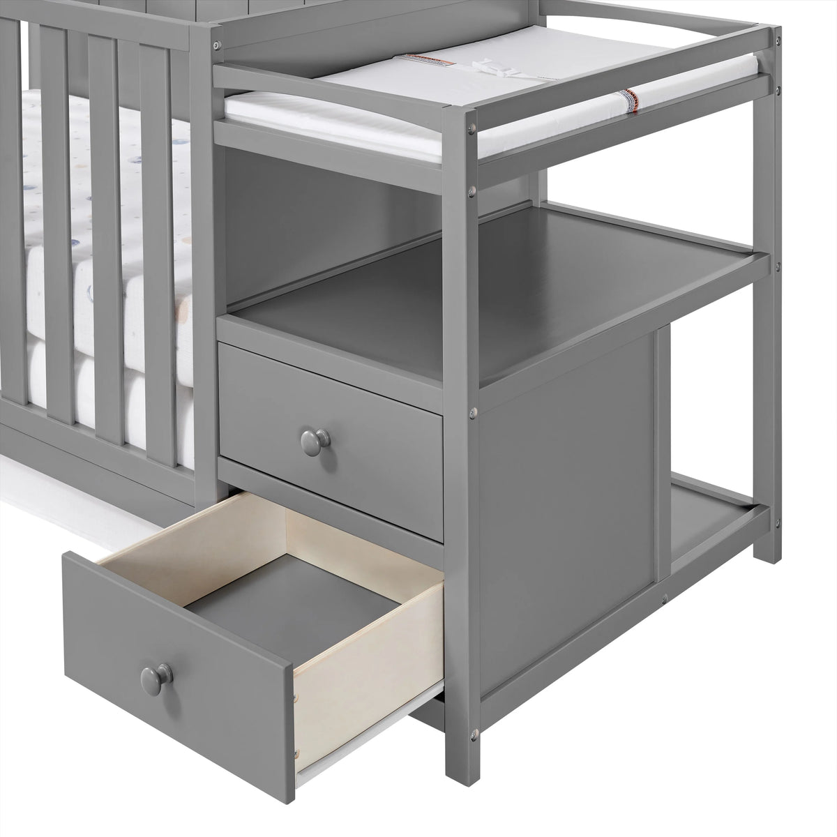 4-in-1 Convertible Crib & Changing Station Dove Gray Wooden U890833