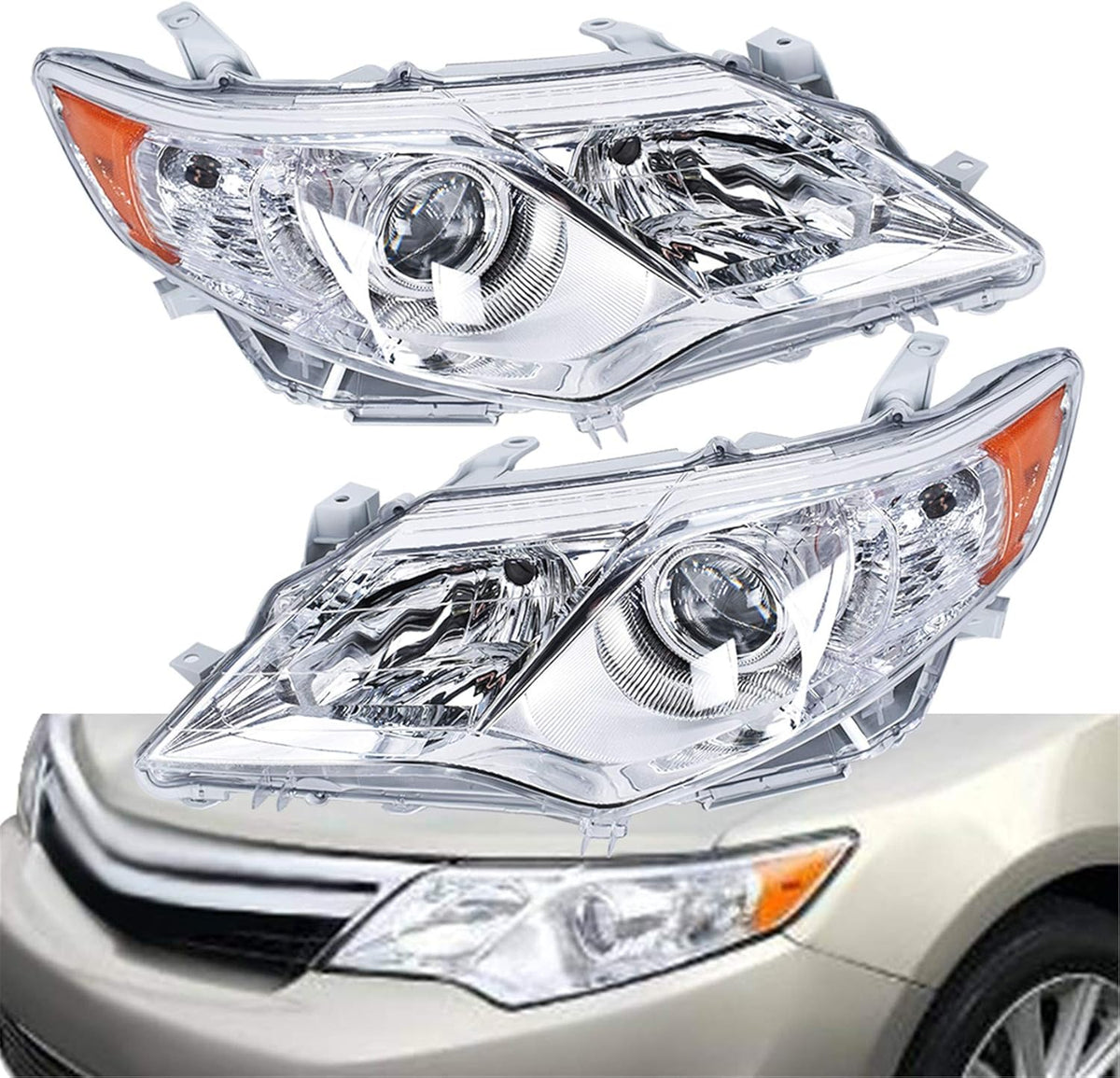 2012 2013 2014 Toyota Camry Headlights Assembly ABS Plastic Housing Polycarbonate Lens Projector Headlamps Left+Right Chrome X671033