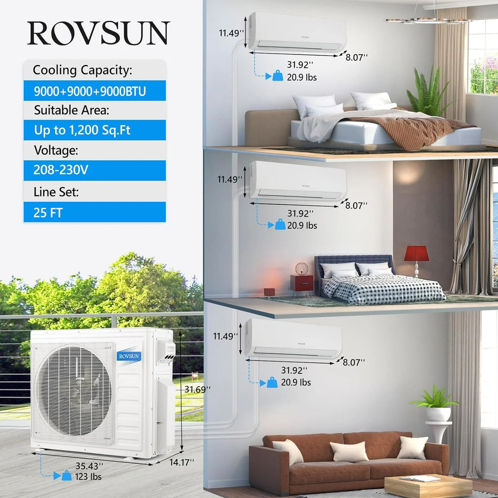 3 Zone 27000 BTU Ductless Mini Split AC/Heating System Z8330