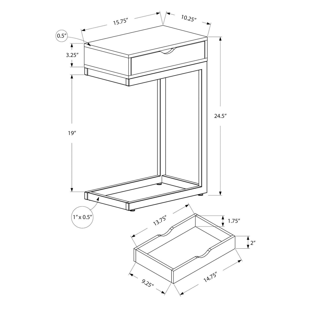 Brown Metal Accent Table with Drawer C42483