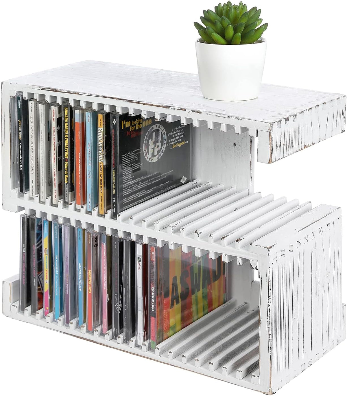 2-Tier White Solid Wood Wall Mounted CD Storage Rack Z98111