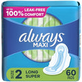 Size 2 Long Super Absorbency Unscented Maxi Pads with Wings, 60 Count J21106