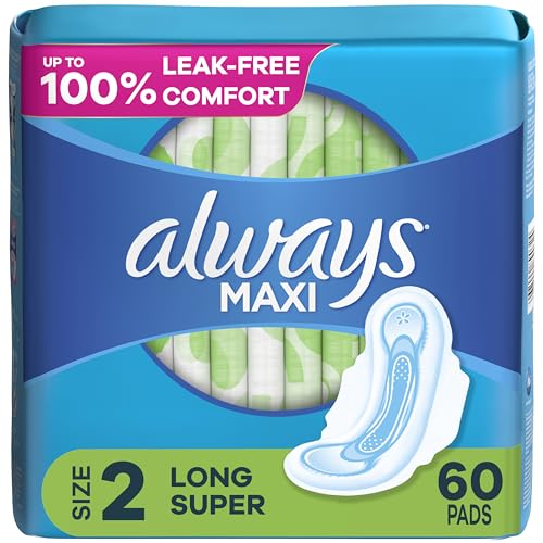 Size 2 Long Super Absorbency Unscented Maxi Pads with Wings, 60 Count J21106