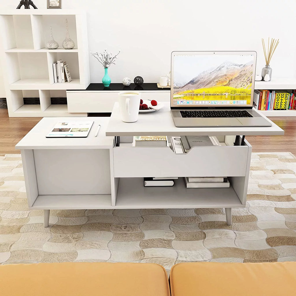 Lift Top Coffee Table with Hidden Compartment White Q665