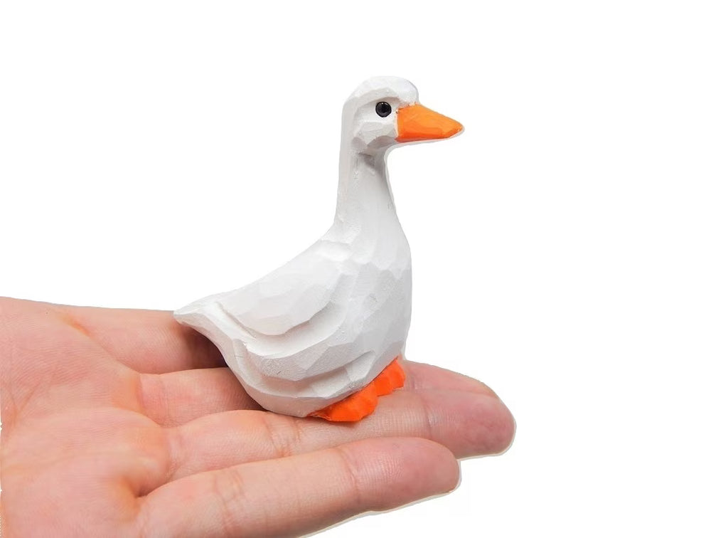 White Goose Handmade Wood Carved Figurine Collectible B798