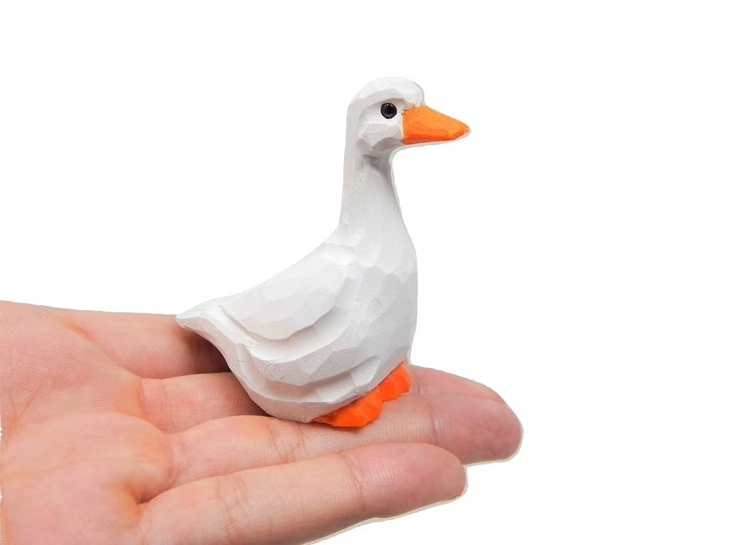 White Goose Handmade Wood Carved Figurine Collectible B798