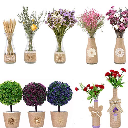 24 Burlap Flowers and Bowknots, 5 Lace Burlap Ribbon Rolls, 1 Twine Ribbon and Glue Point S549471