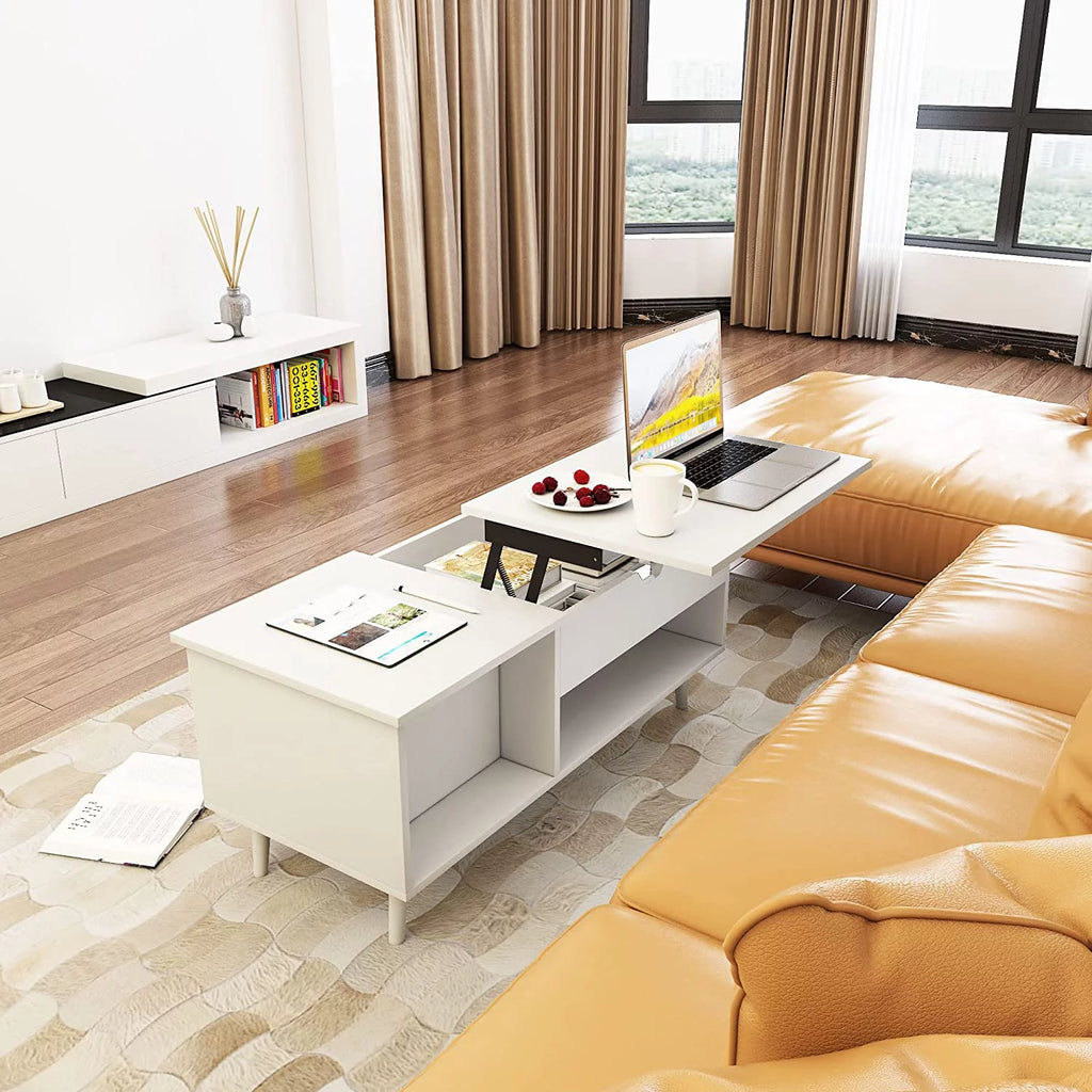 Lift Top Coffee Table with Hidden Compartment White Q665