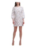Ivory Lace Zippered 3/4 Sleeves Fitted Floral Crew Neck Mini Shift Dress Petites 6P K5754