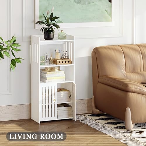 White 4-Tier Small Floor Cabinet with Door B12103