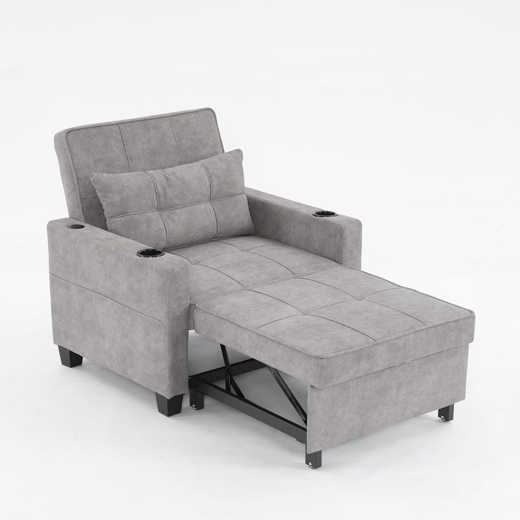 Light Grey 3-in-1 Pull Out Sleeper Chair Bed with USB Ports C8065