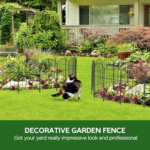 Black 10ft x 24in Rustproof Metal Garden Fence, 10 Pcs W8088