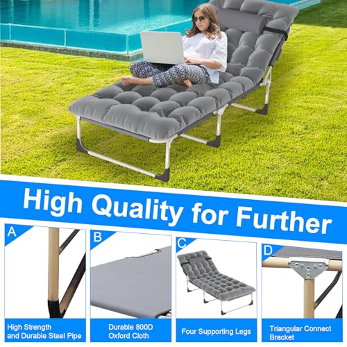 Portable Folding Camping Cot, 5-Position Reclining Lounge Chair with Pillow L2194