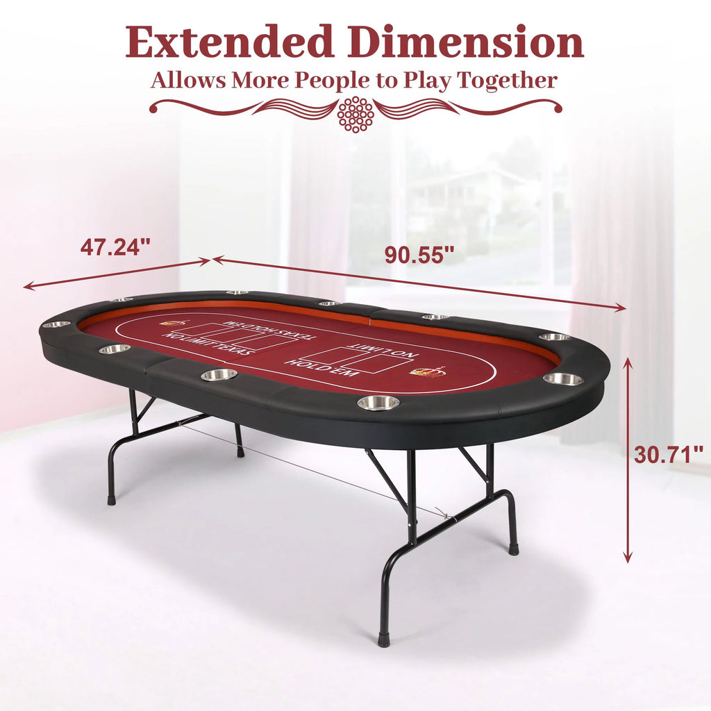 Foldable Poker Table 10 Players Red Felt W6780