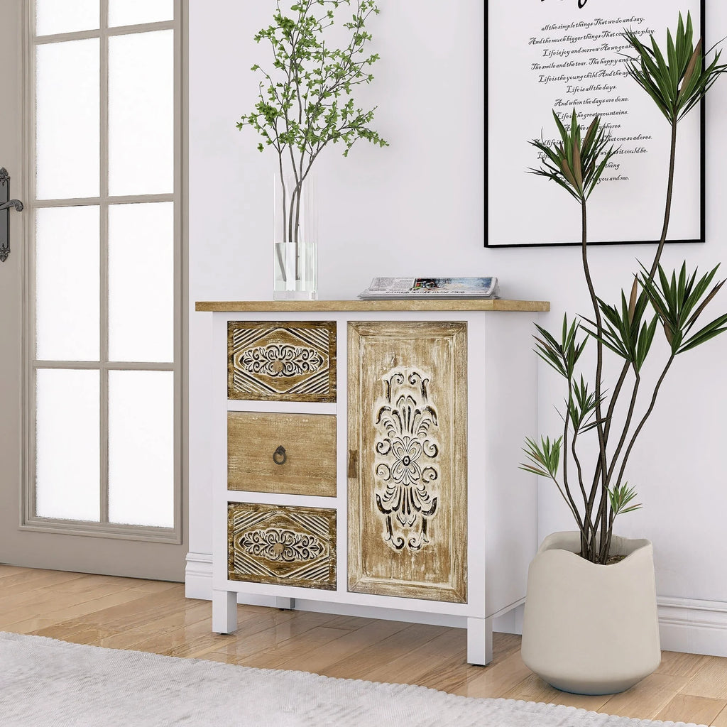 White Washed Wood 1-Door Accent Cabinet Y997