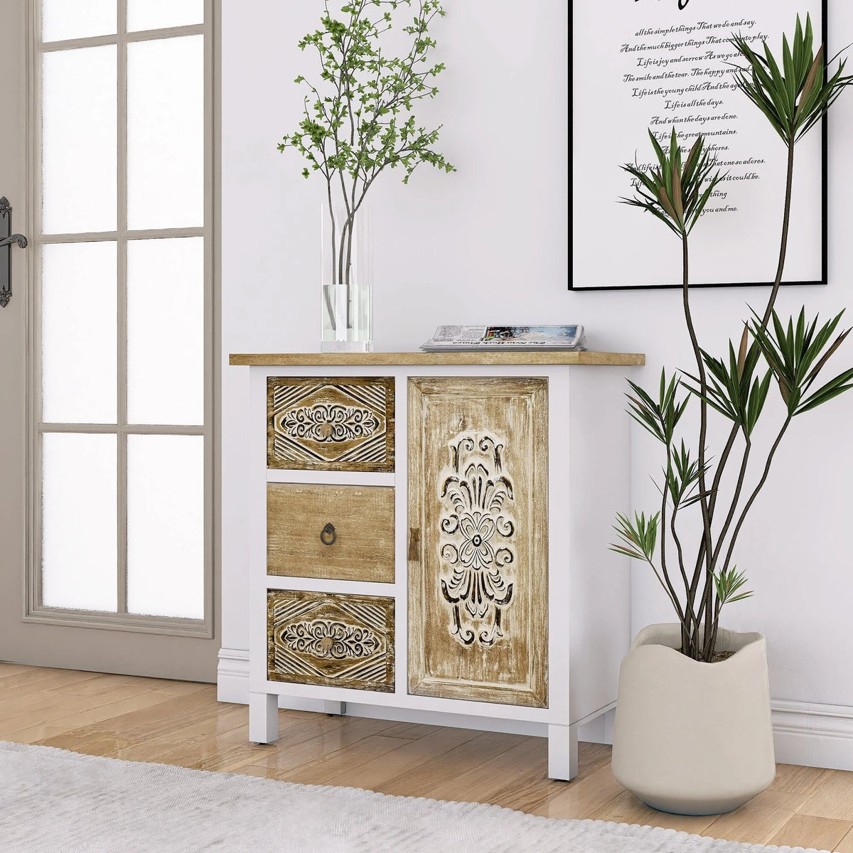 White Washed Wood 1-Door Accent Cabinet Y997