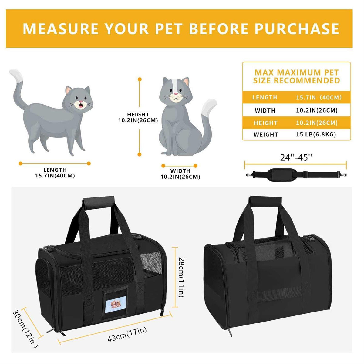 Cat Dog Pet Carrier Airline Approved P35413