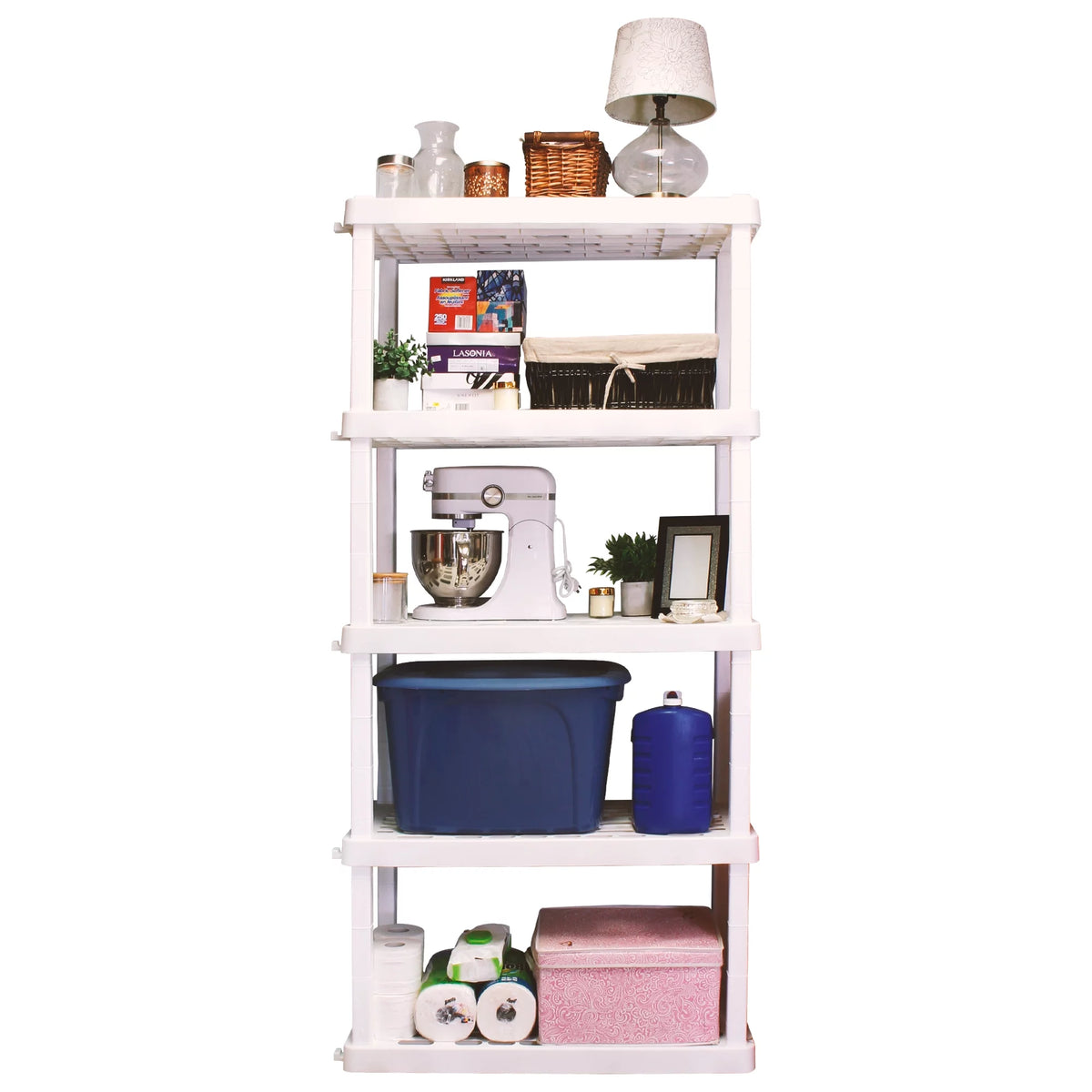 5 Shelf White Plastic Garage Shelves 750 lbs Capacity X858