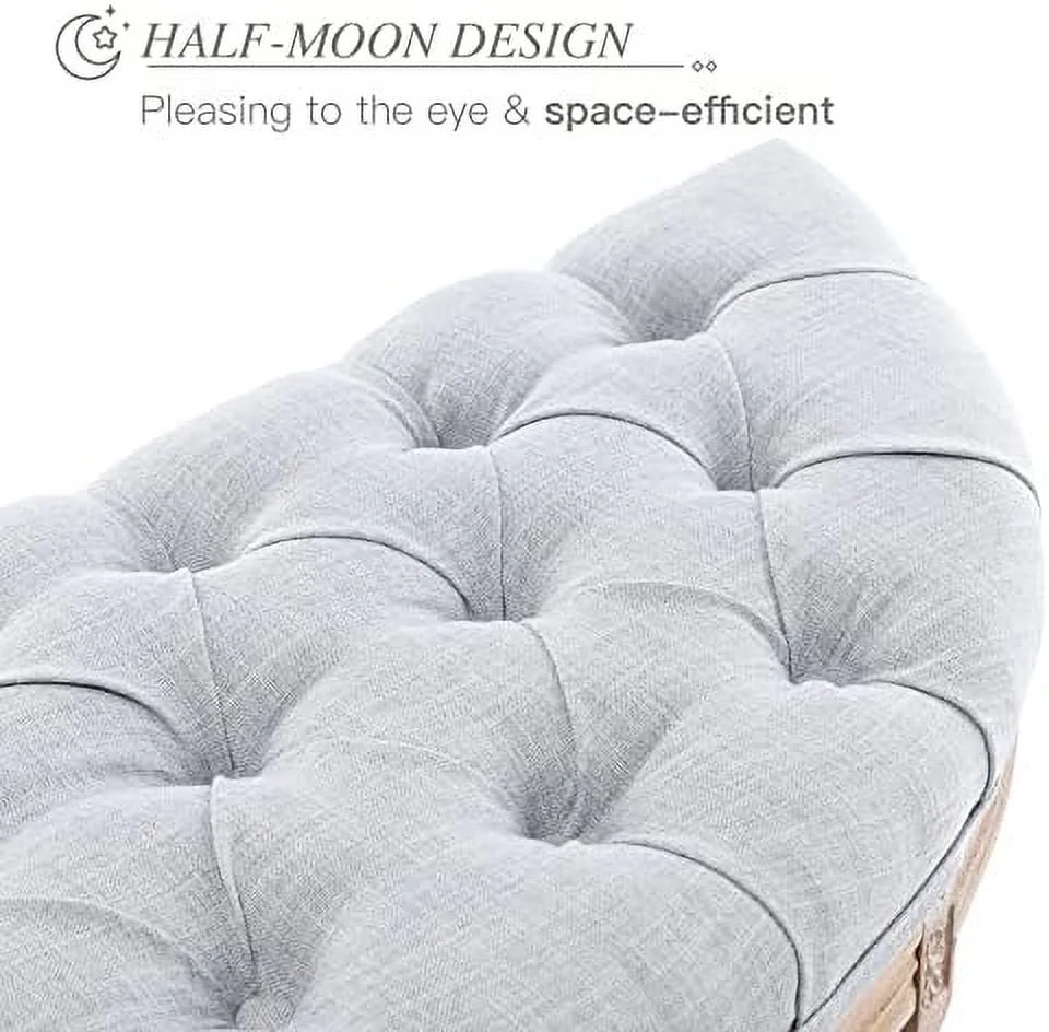 Vintage Upholstered Fabric Bench with Rubberwood Legs F56577