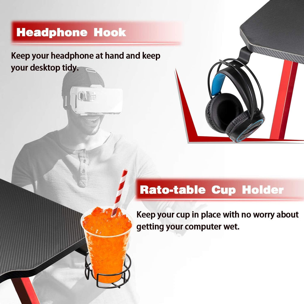 44 Inch Red Gaming Desk with Cup Holder & Headphone Hook C223