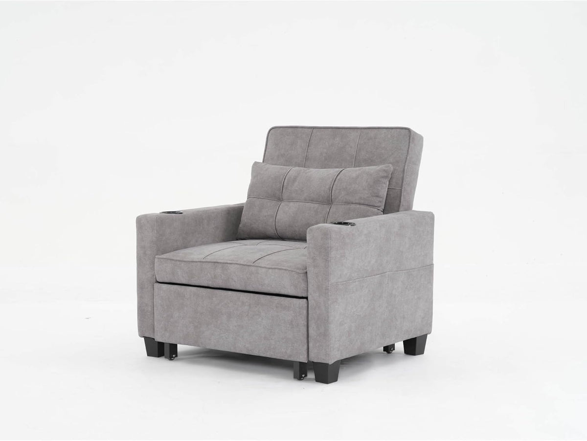 Light Grey 3-in-1 Pull Out Sleeper Chair Bed with USB Ports C8065