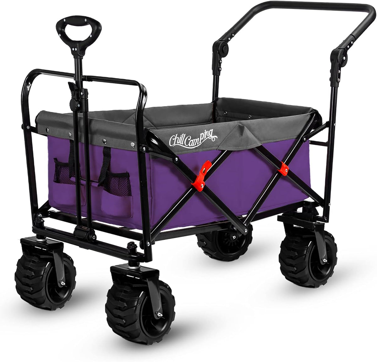 Purple Collapsible Beach Wagon with Rubber Wheels J3573