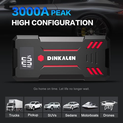 Car Battery Jump Starter 3000A Portable 12V Jump Starter with Jumper Cables and LED Lights Y345742