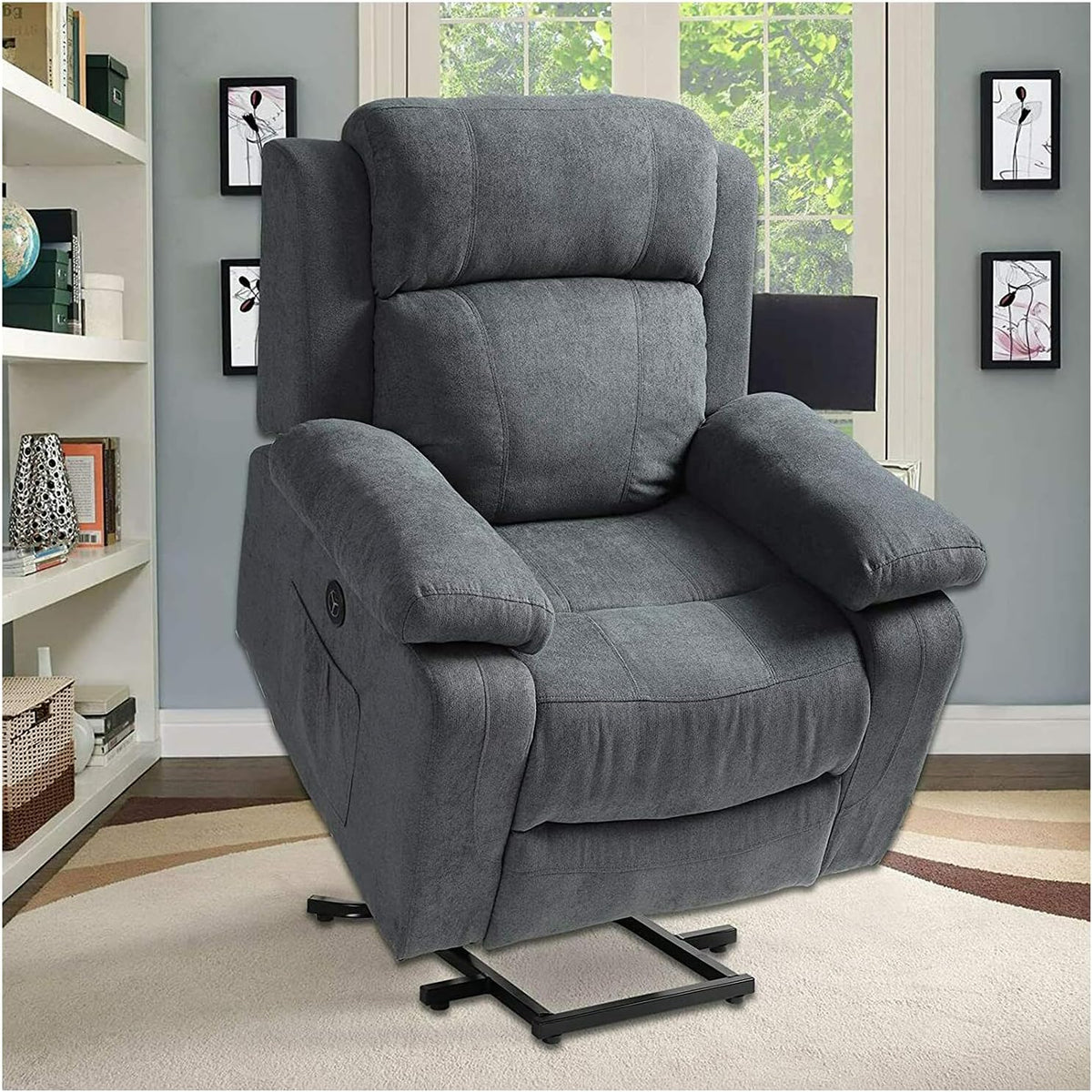 Grey Linen Electric Power Lift Recliner Sofa with Remote Control T73943