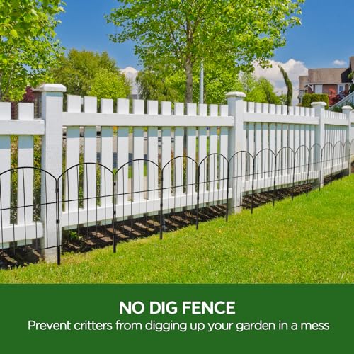 Black 10ft x 24in Rustproof Metal Garden Fence, 10 Pcs W8088