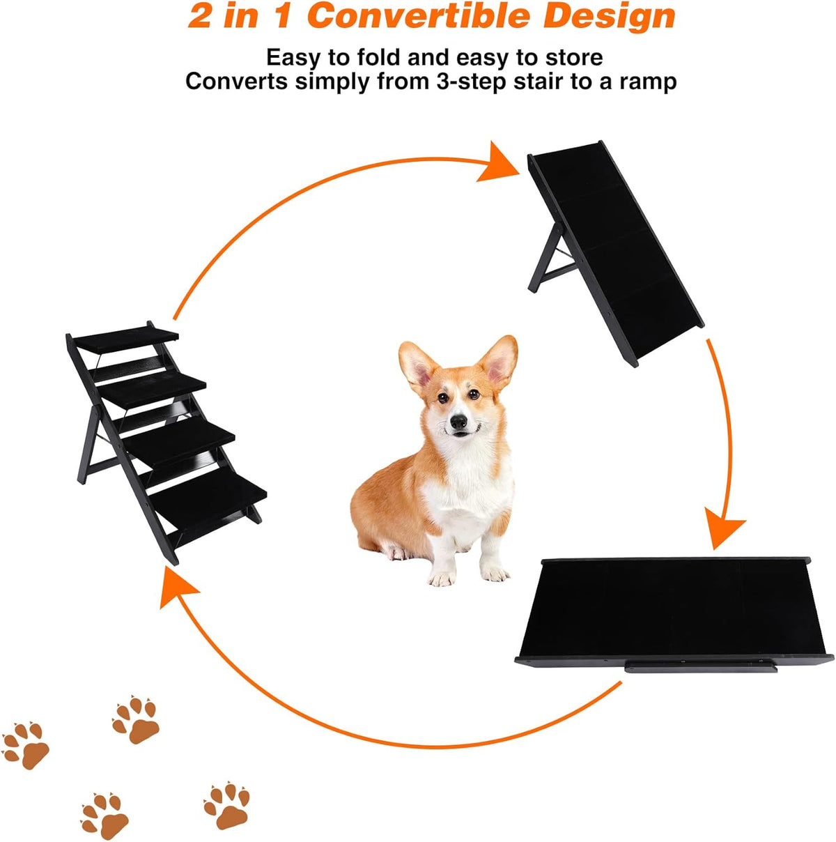 Wooden 2-in-1 Foldable Pet Steps, Pack of 2 D517