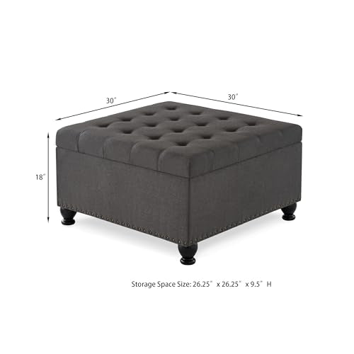 Beige Storage Ottoman with Wooden Legs W41118