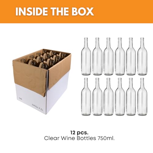 12 Clear Wine Bottles 750 ml V735799