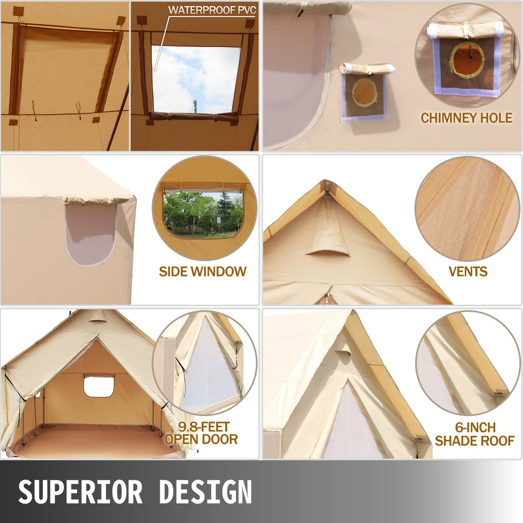 Canvas Wall Tent 10x12ft with PVC Storm Flap Waterproof with Stove Hole E94511