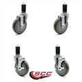 5 inch Gray Polyurethane Swivel Stem Caster Set 2 Brake M13144