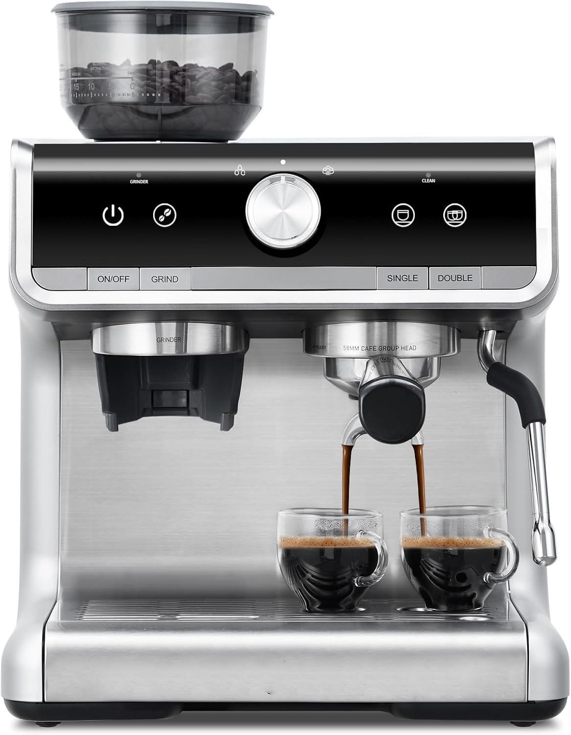 20 Bar Brushed Stainless Steel Espresso Machine with Milk Frother Steam Wand W523