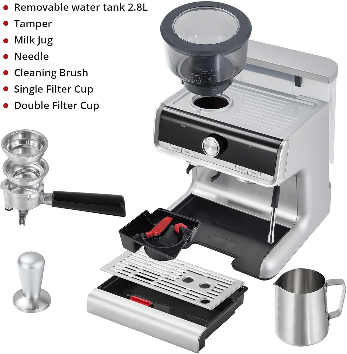 20 Bar Brushed Stainless Steel Espresso Machine with Milk Frother Steam Wand W523